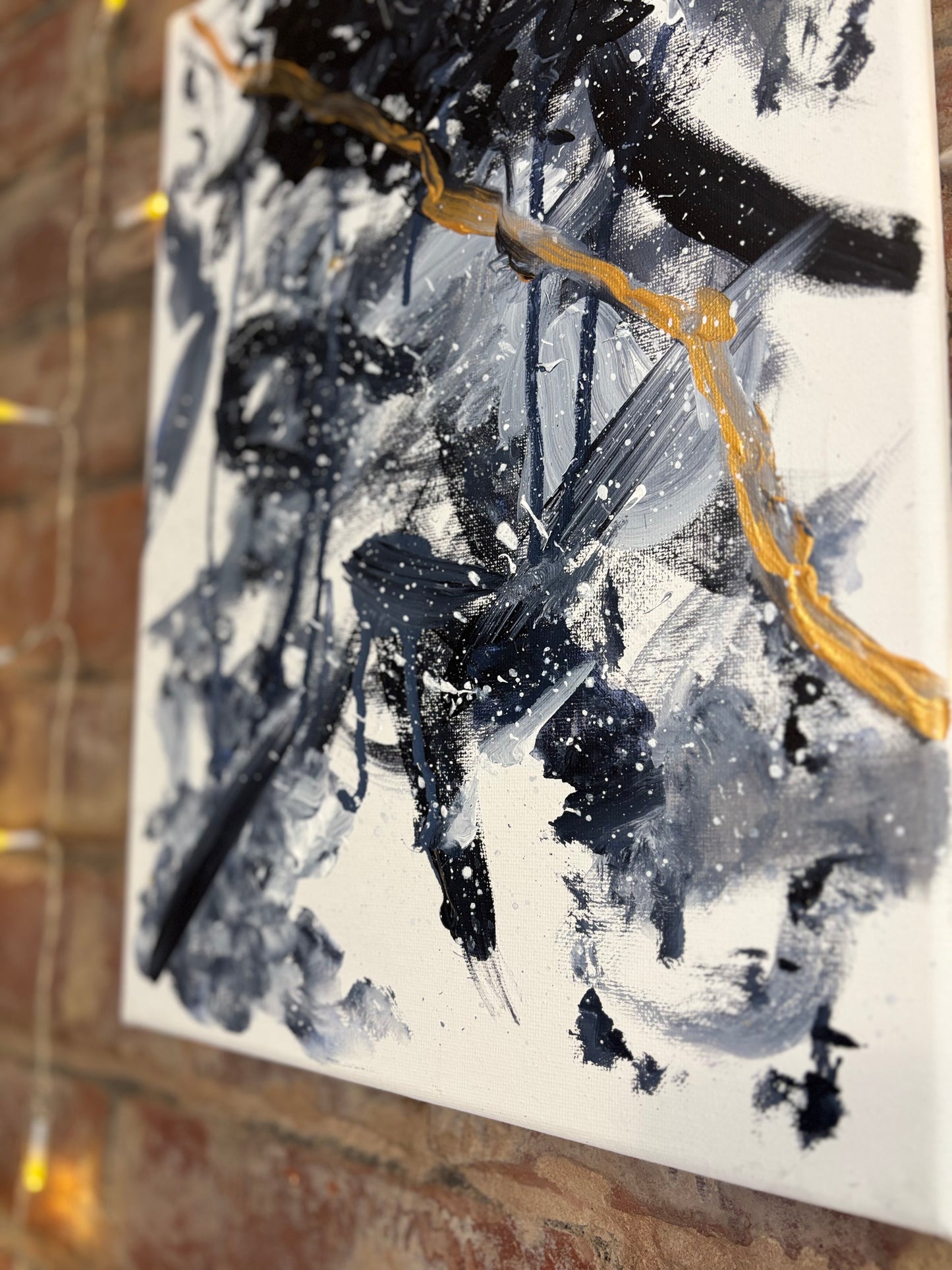 Where It Breaks | Original Black White and Gold Abstract Painting
