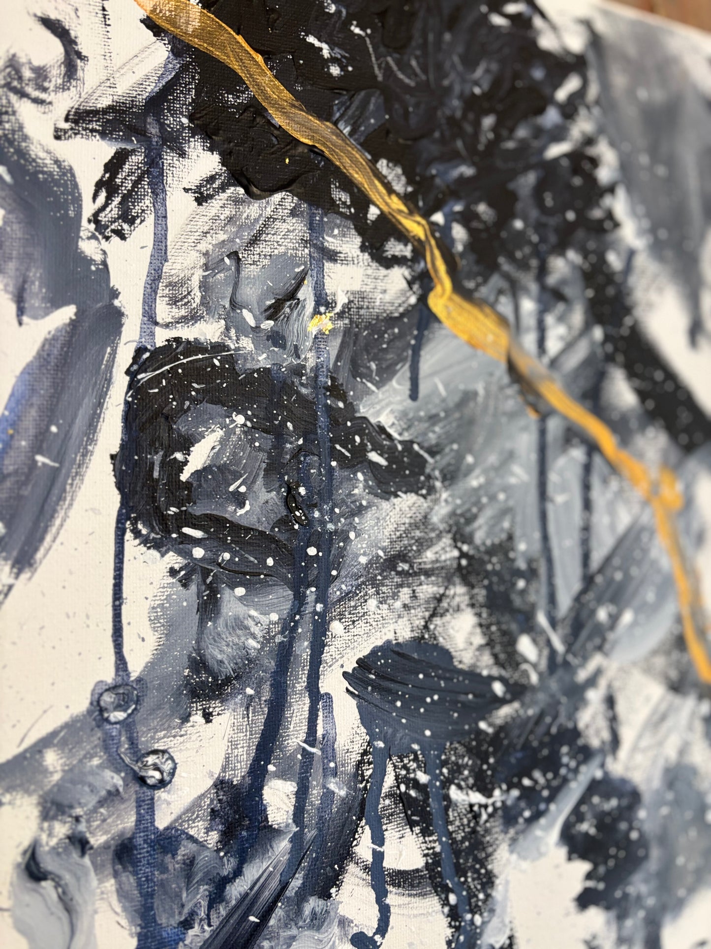 Where It Breaks | Original Black White and Gold Abstract Painting