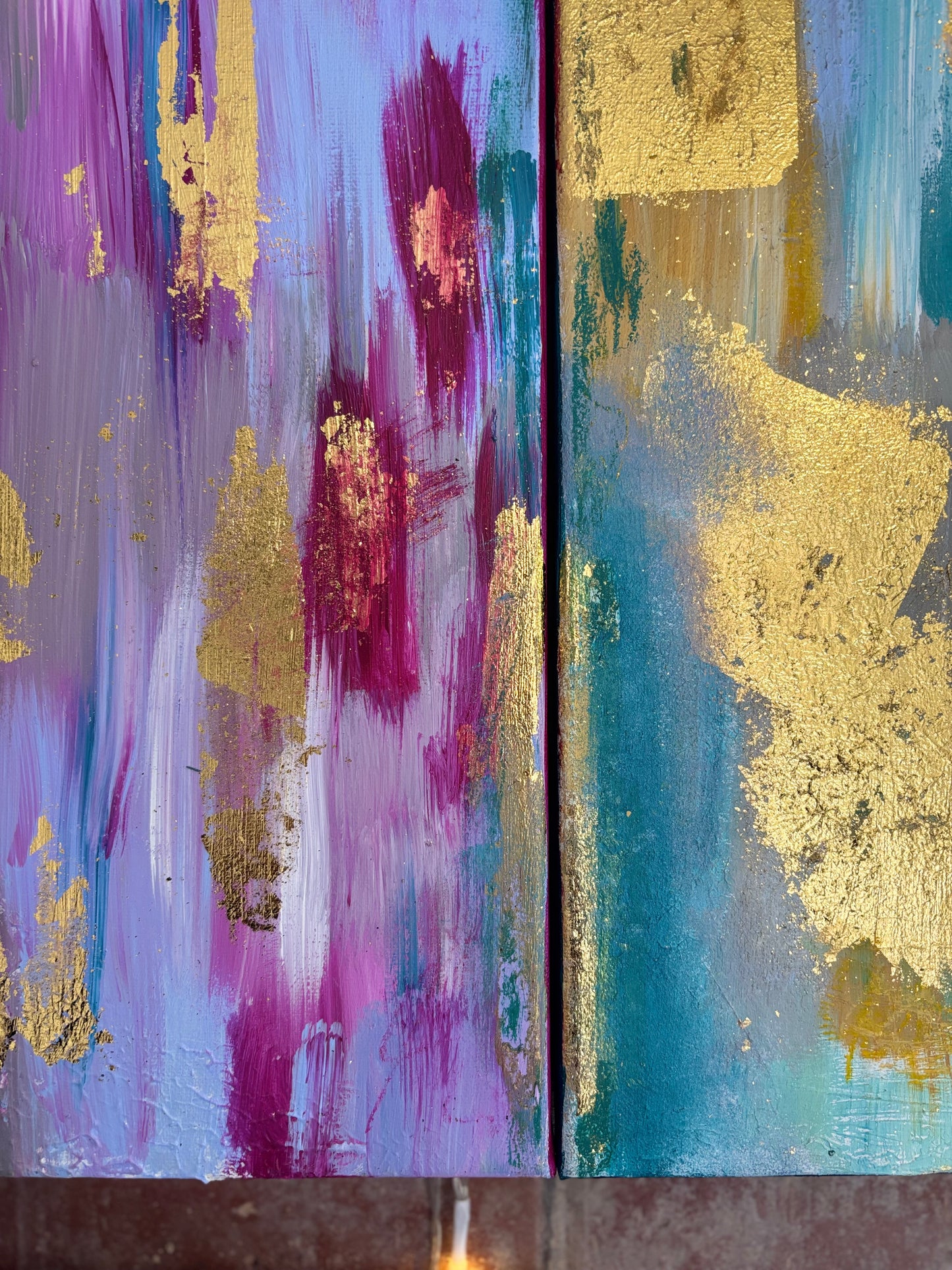 Carried Quietly | Original Abstract Diptych with Gold Detail