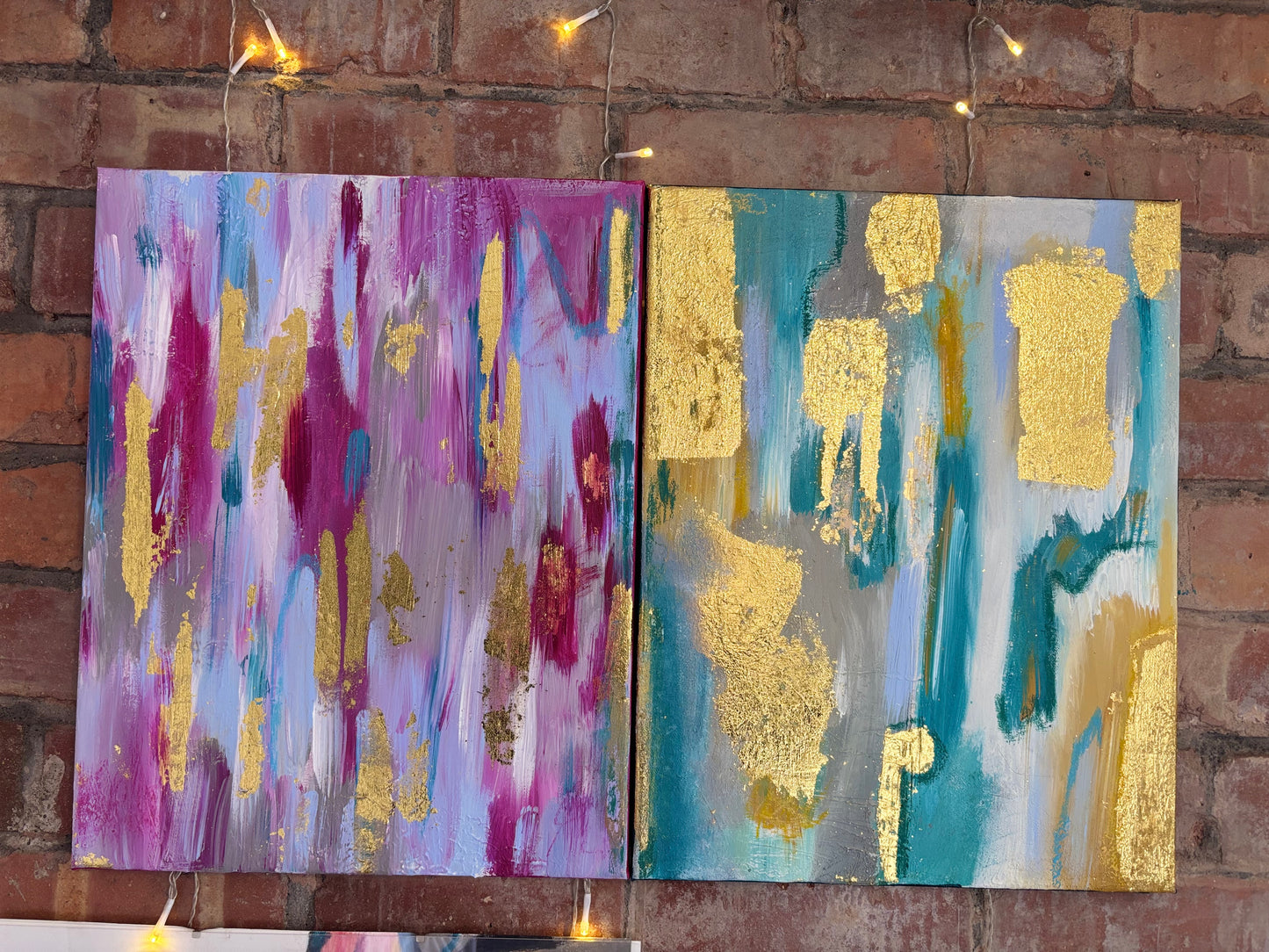 Carried Quietly | Original Abstract Diptych with Gold Detail