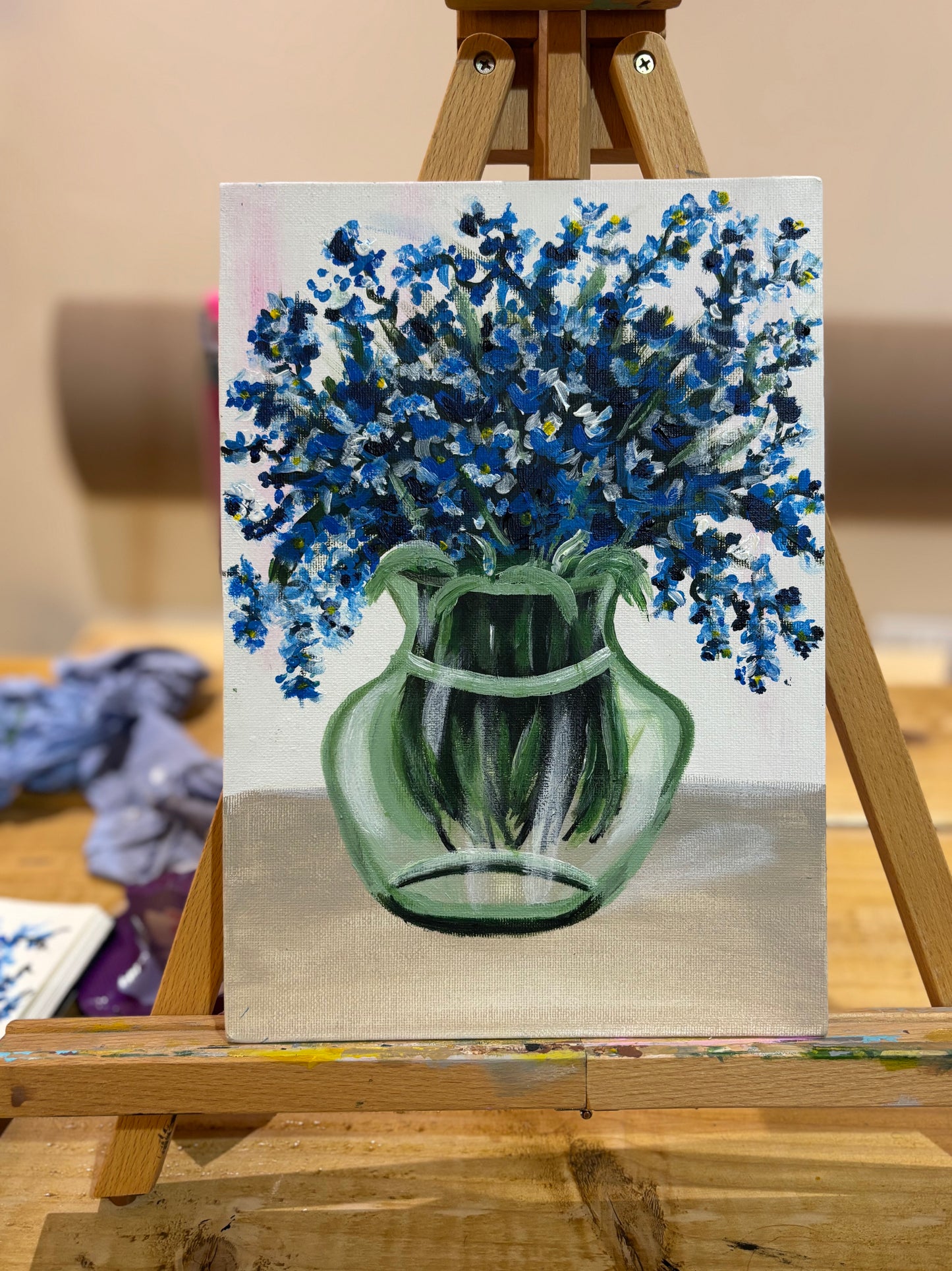 Blue Wildflower in Green Vase
