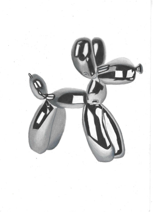 Silver Balloon Dog Drawing | Original Coloured Pencil Artwork | Contemporary Realism Art